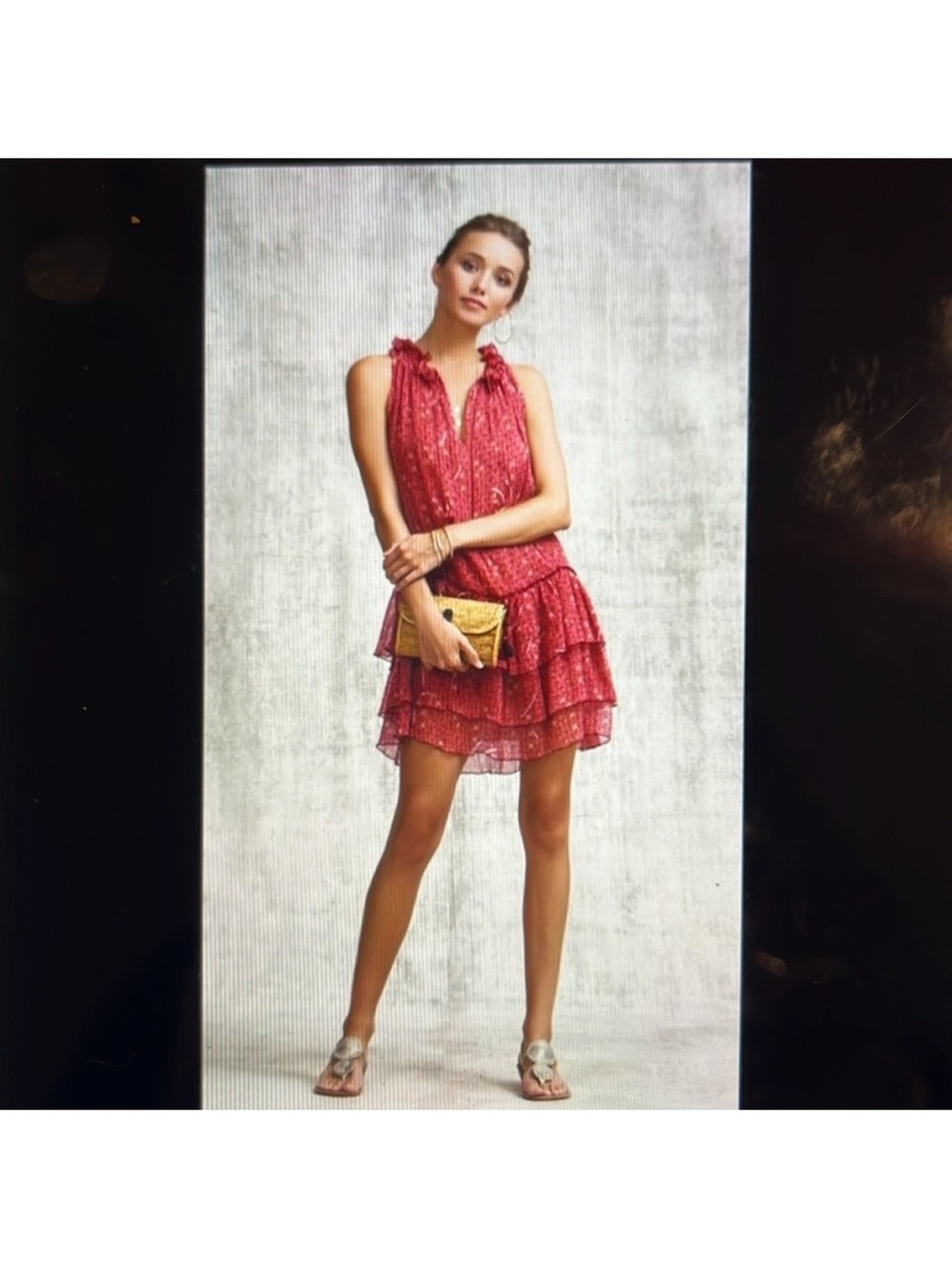 Poupette St Barth Elise dress- Red Tiered Ruffle Halter Dress size small